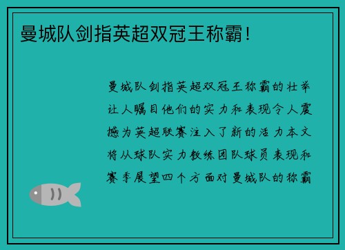 曼城队剑指英超双冠王称霸！